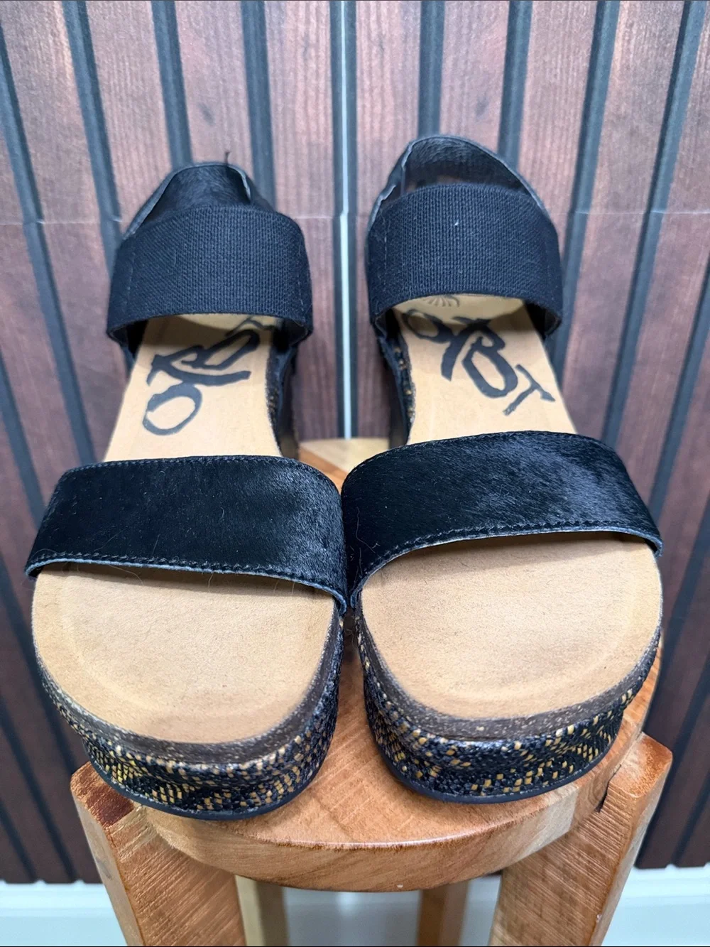 OTBT Black Espadrille Platform Wedge Sandals Ankle Tie Women’s Size 8.5